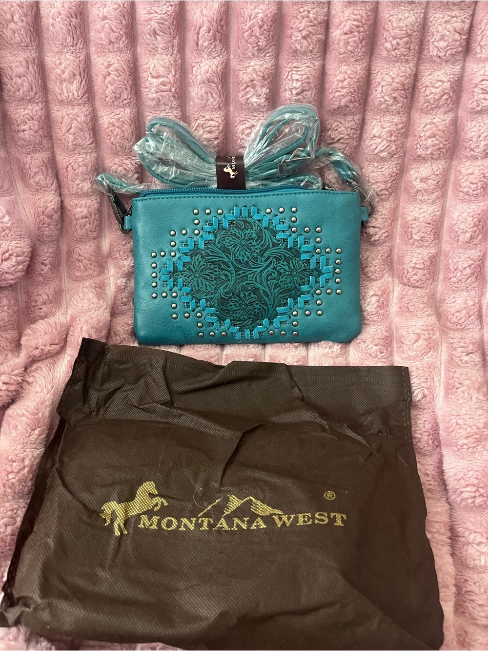 Montana West Turquoise Crossbody with Floral Laser-Cut & Stud Accents
